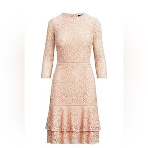 Lauren Ralph Lauren Lace Pink/Black Drop-Waist Dress Size 4 NWT